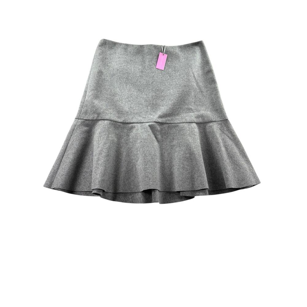 Ann Mashburn Wool Flounce Skirt Womens L Heather Grey NWT Ruffle Officecore